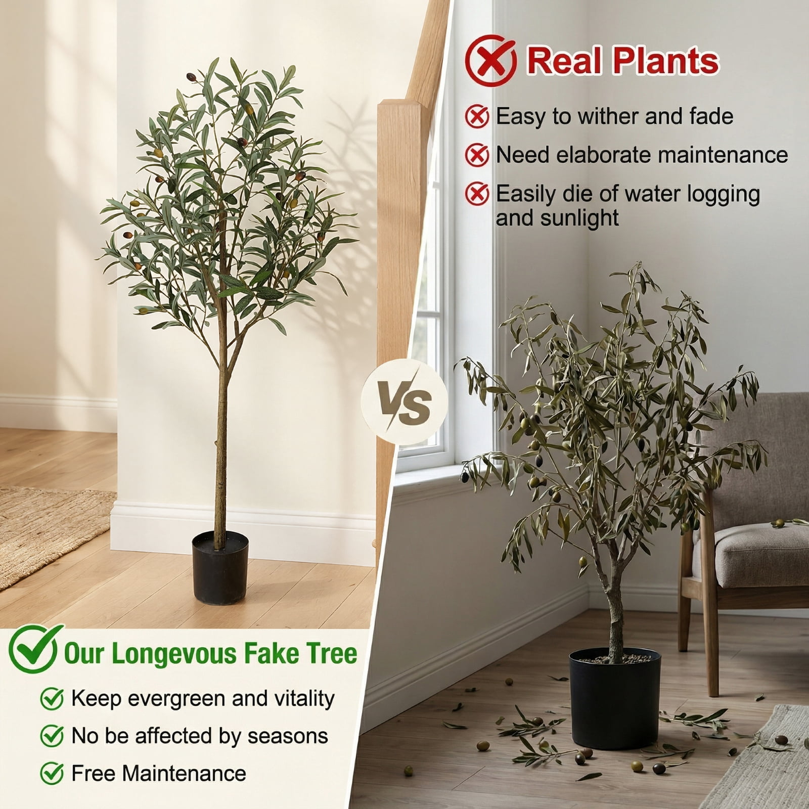 BEAUTYPEAK 4.1FT Artificial Plant Fake Indoor Olive Tree Decorative Outdoor Greenery in Black Pot