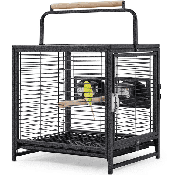 Alden Design 26" Metal Bird Travel Cage Carrier for Small to Medium Sized Birds, Black