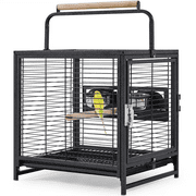 Topeakmart 26'' Wrought Iron Travel Bird Cage Carrier with Handle Perch & 2 Stainless Steel Bowls, Hammered Black