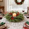 Christmas Candle Rings Wreath, Simulated Pine and Berry Centerpieces for Flameless Pillar Candles, Perfect for Home Dining Tables, Wedding, and Holiday Party Decorations