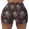 thumbnail image 2 of Haiem Skull and Red Roses No Front Seam Biker Shorts for Women Yoga Workout Gym Bike Shorts with Tummy Control Moisture-Wicking-Large, 2 of 9