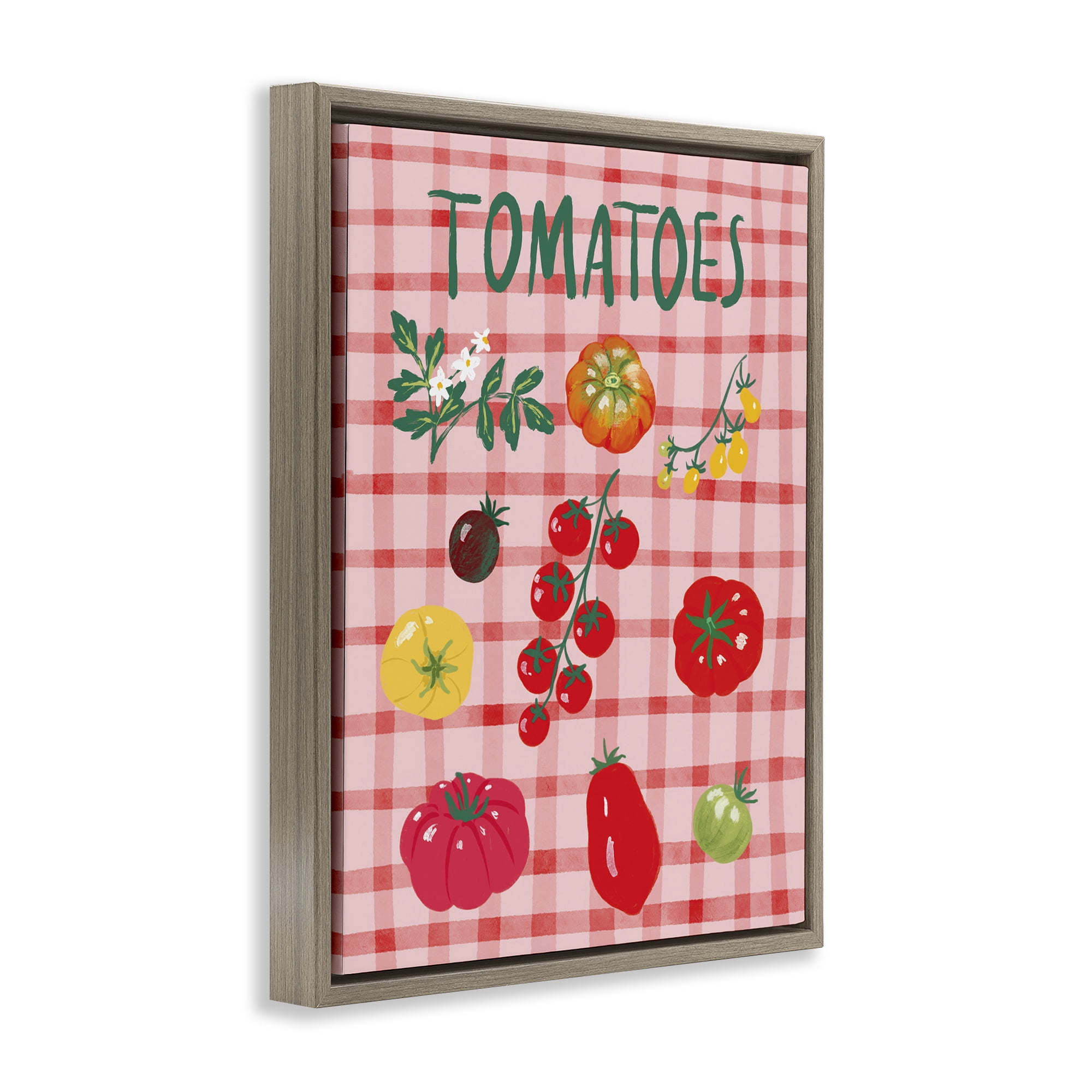 Stupell Industries Various Tomatoes on Plaid Food & Beverage Painting Brown Floater Framed Canvas Art Print Wall Art, 25 x 31