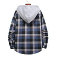 thumbnail image 4 of Guieoi Mens Coats Outerwear Winter Jackets Clearance Men Plaid Fashionable Casual Button Drawstring Long Sleeve Hooded Outwear Jacket Blue Black*Friday/Cyber*Monday Clearance, 4 of 4