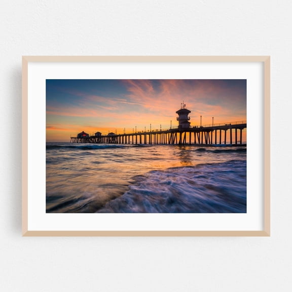 Huntington Beach California Sunset Ocean Waves Coastal Fine Landscape Boardwalk Poster Unframed Paper Print