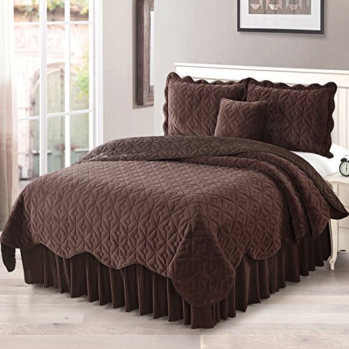 Home Soft Things Ensemble de Couvre-Lit en Flanelle Diamant, 90 Pouces x 90 Pouces, Châtaigne