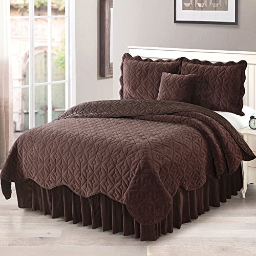 Home Soft Things Diamond Flannel Bedspread & Coverlet Set, 90" x 90", Chestnut