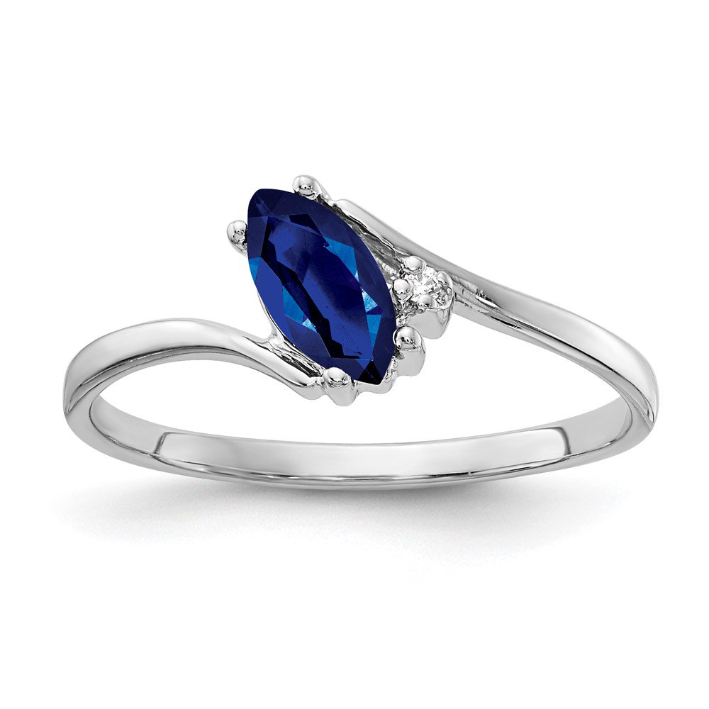 14k White Gold Ring Gemstone Womens Diamond 0.007 ct 0.5 7x3.5mm Marquise Sapphire AA