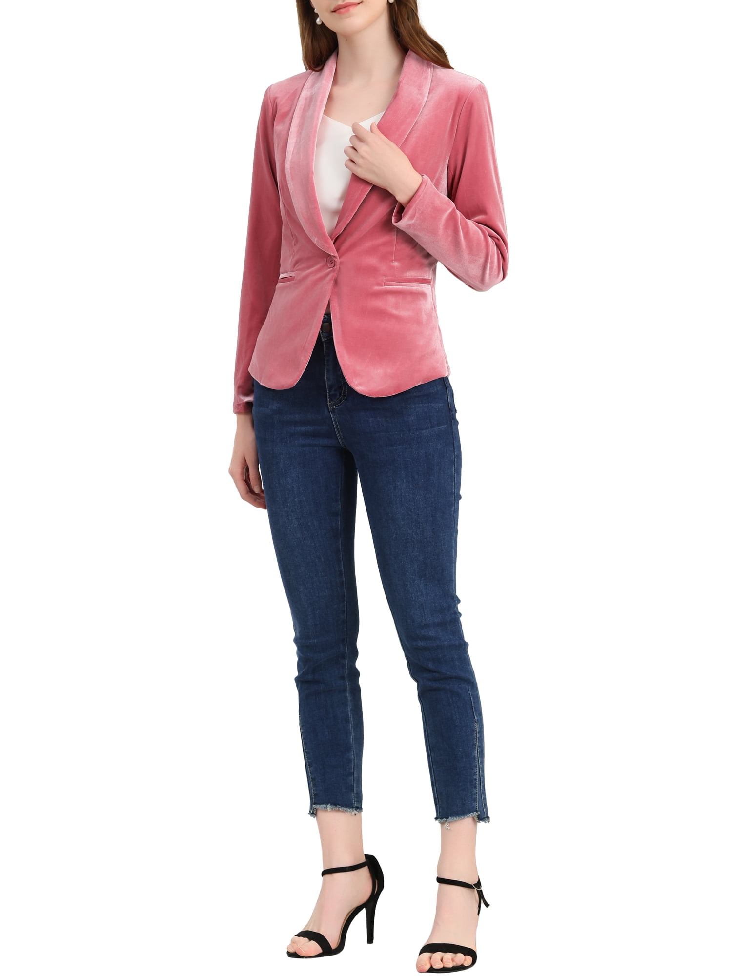 DARING DIVA Women's Velvet Office Coat Solid Shawl Collar Blazer XL Pink