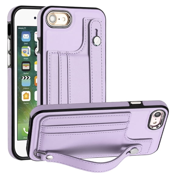 Nalacover Wallet Case for iPhone 7/iPhone 8/iPhone SE 2020/iPhone SE 2022, Business PU Leather Unique Design Wristband Kickstand Credit Card Holder Slots Shockproof Scratch Resistant Phone Case,Purple