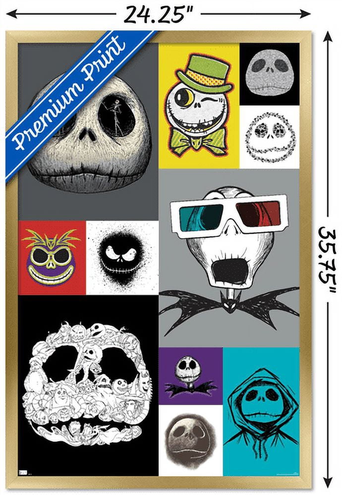 Disney Tim Burton's The Nightmare Before Christmas - Jack Grid Wall Poster, 22.375" x 34", Framed