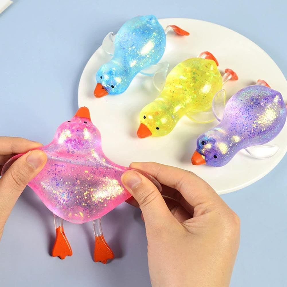 1/2/4Pcs Glitter Duck Squeezes, Soft Cute Stress Relief Ball for Adults & Teens, Fun Decompression Duck Squishies Gift for Office Desk Party Favors Easter Basket Stuffer