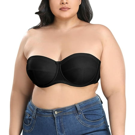 Mifelio Strapless Bra Women s Solid Color Large Lace Bra Underwear Bras for Women Black 42B