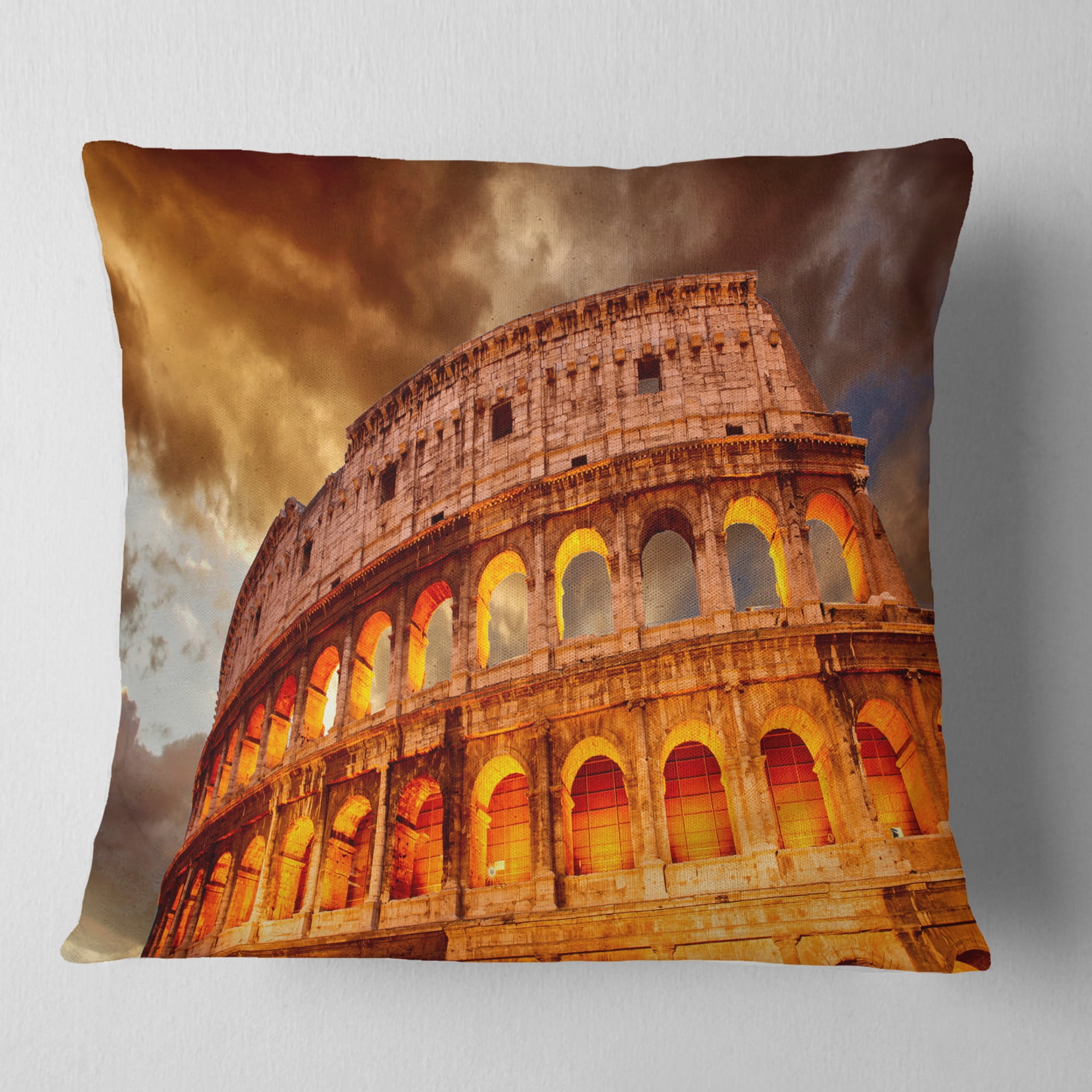 Designart Colosseum in Rome Landscape - Monumental Throw Pillow - 16x16