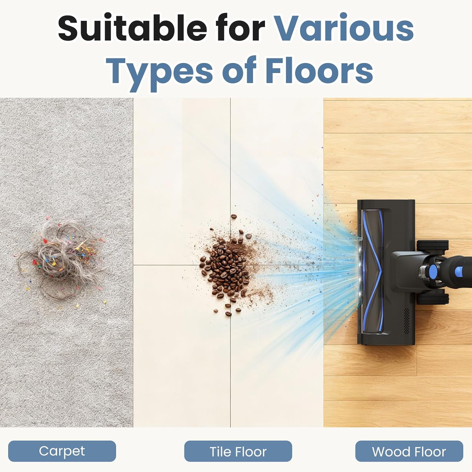 Beddle Cordless 3-in-1 Stick Vacuum Cleaner, Lightweight for Carpet, Hard Floors, Pet Hair, and Home Cleaning, Sliver