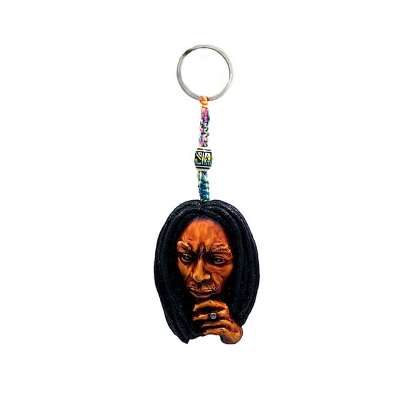 Thinking Bob Rasta Man 3D Figurine Keychain Multicolored Macramé Metal Ring - Handmade Gifts Boho Car Keys Bag Accessories