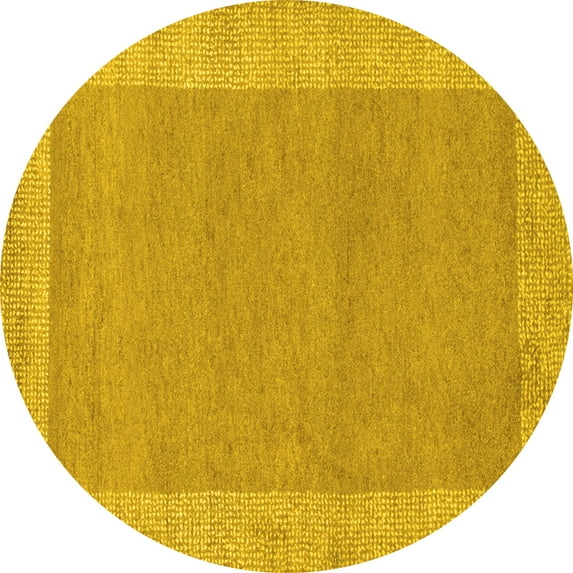 Ahgly Company Machine Washable Indoor Round Abstract Yellow Contemporary Area Rugs, 7' Round