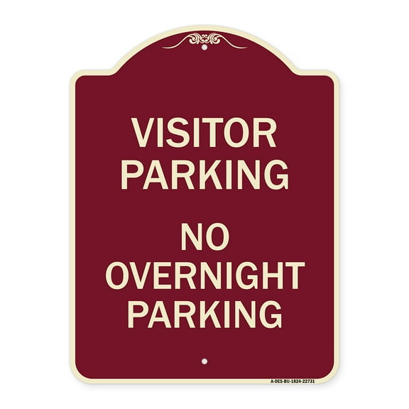 SignMission Designer Series Sign - Visitor Parking No Overnight Parking | Burgundy 18" x 24" Heavy-Gauge Aluminum Architectural Sign | Protect Your Business & Municipality | Made in the