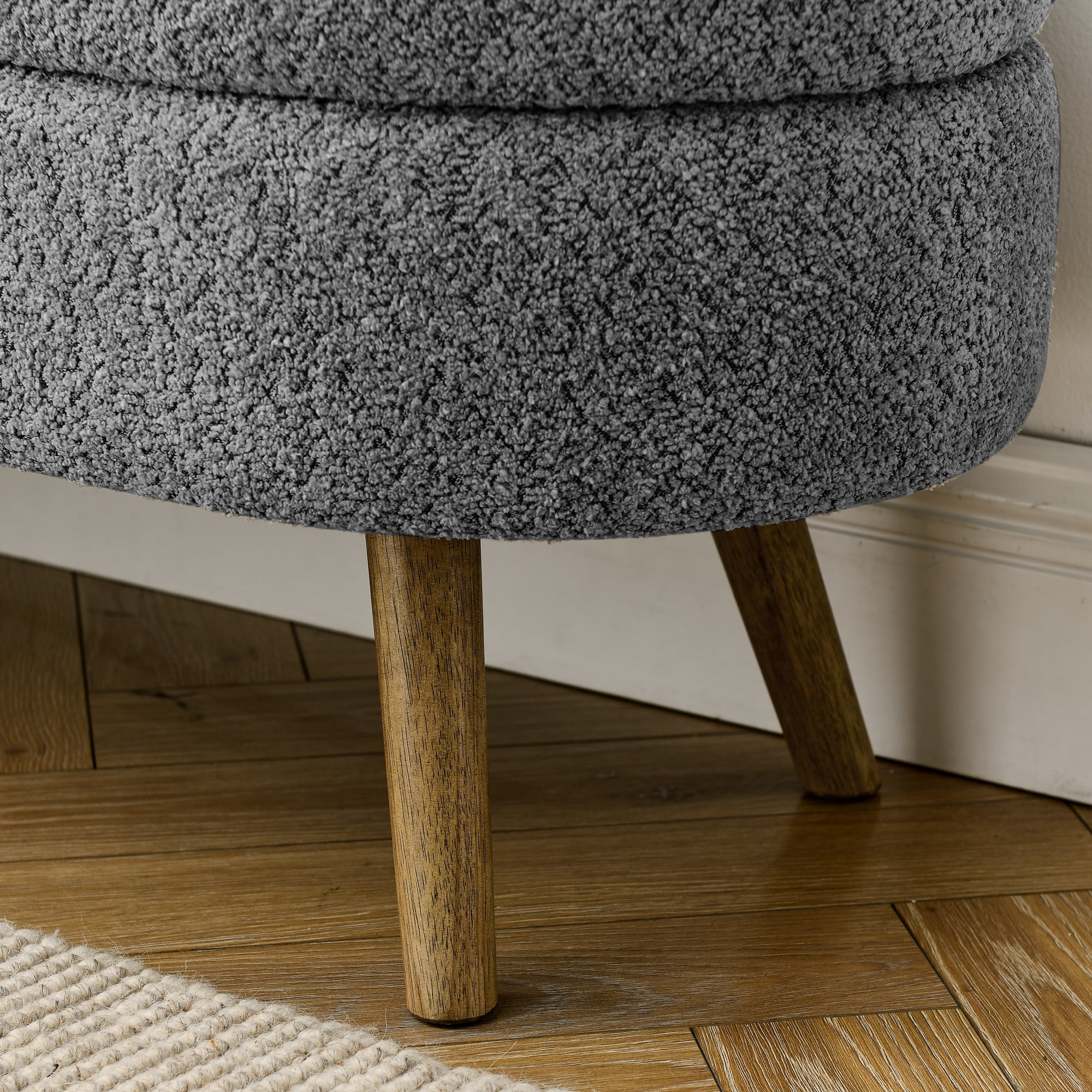 BSHTI Ottoman Oval Storage Bench,Rubber Wood Legs,Storage Bench with Cylindrical Arms and Iron Legs for Hallway Living Room Bedroom