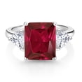 thumbnail image 2 of Gem Stone King 925 Sterling Silver Red Created Ruby 3 Stone Ring for Women (7.24 Cttw, Octagon 12X10MM, Trillion 5X5MM, Gemstone July Birthstone, Size 8), 2 of 3