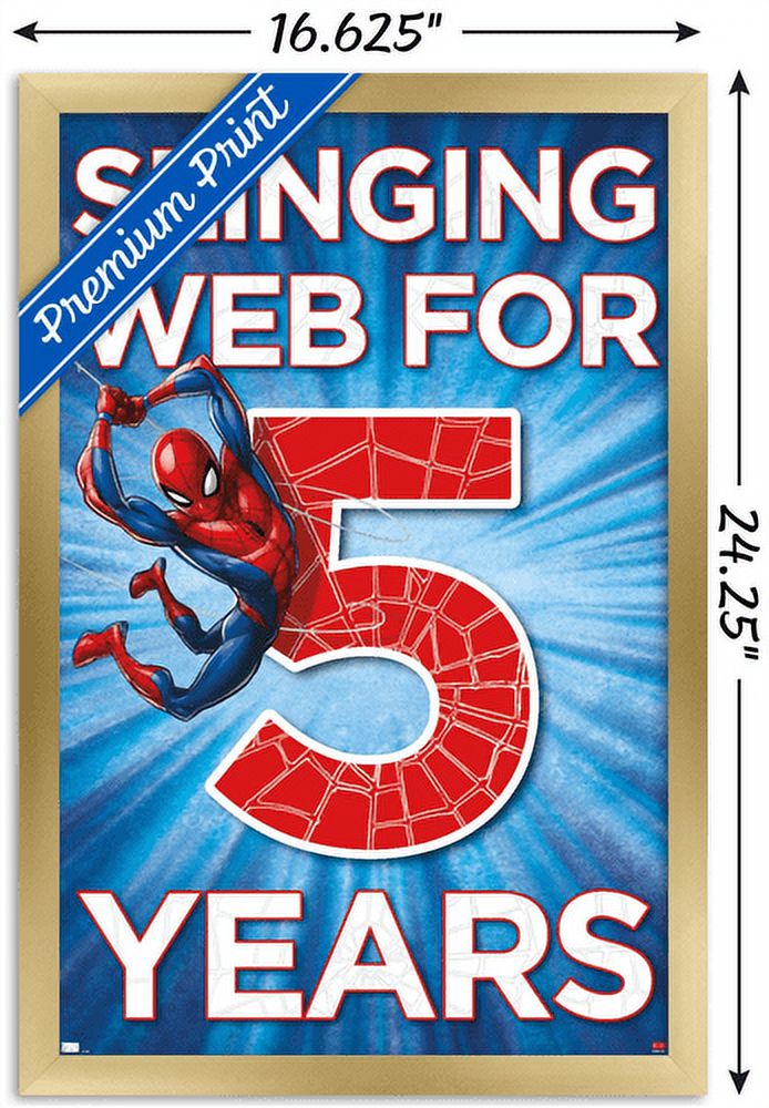 Marvel Spider-Man - Happy 5th Birthday Wall Poster, 14.725" x 22.375", Framed