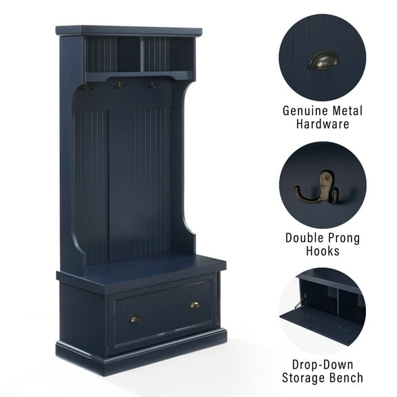Crosley Furniture Shoreline Coastal Wooden Hall Tree in Navy