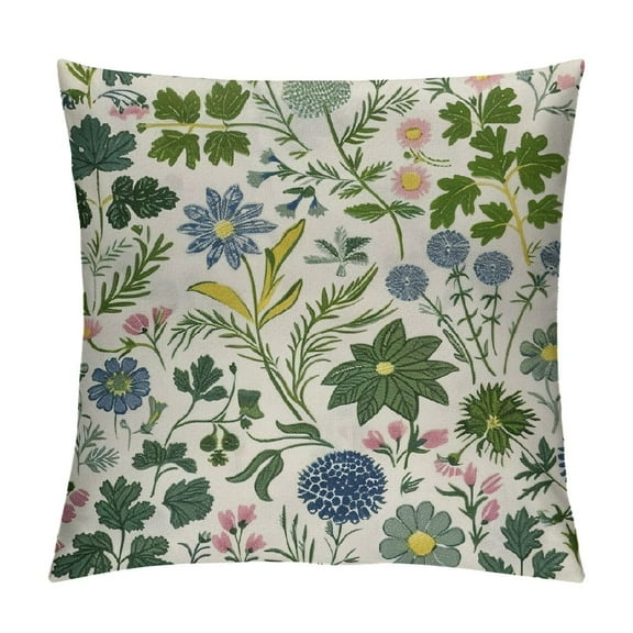 JRXY Floral Pillow Sham, Vintage Garden Plants with Herbs Flowers Botanical Classic Design, Decorative Standard Size Printed Pillowcase, Pink Blue White