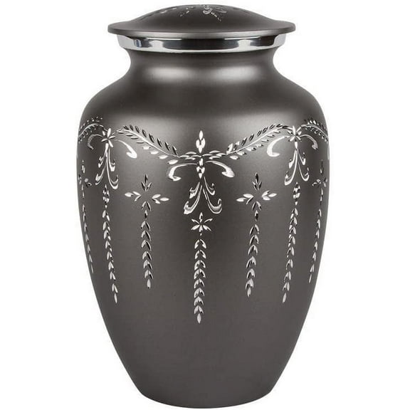 Perfect Memorials Medium Fancy Flourish Cremation Urn (110 Cu/in) - Elegant Aluminum Urn for Human Ashes/Durable & Secure/Display at Home/A Beautiful Tribute to Your Loved One