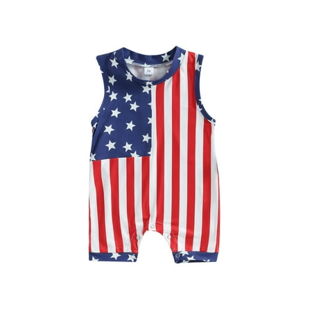 

Wassery Baby Girls Boys 4th of July Jumpsuit Newborn Summer Romper 3M 6M 12M 18M Infant Independence Day Sleeveless Star Striped Print Bodysuit Casual Short Jumpsuit 0-18M