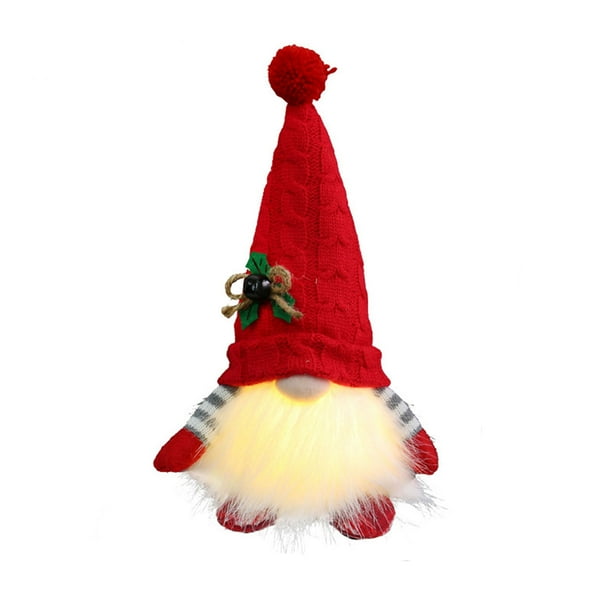 Puntoco Gorro de punto con luces Muñeca brillante Decoración navideña Muñeca sin rostro Adorno navideño Muñeca enana