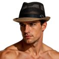 thumbnail image 4 of Summer Panama Straw Fedora Hats for Men Women Trilby Hat Foldable Short Brim Panama Beach Hat Mesh Sun Hat Coffee Free Size(Free Size), 4 of 5