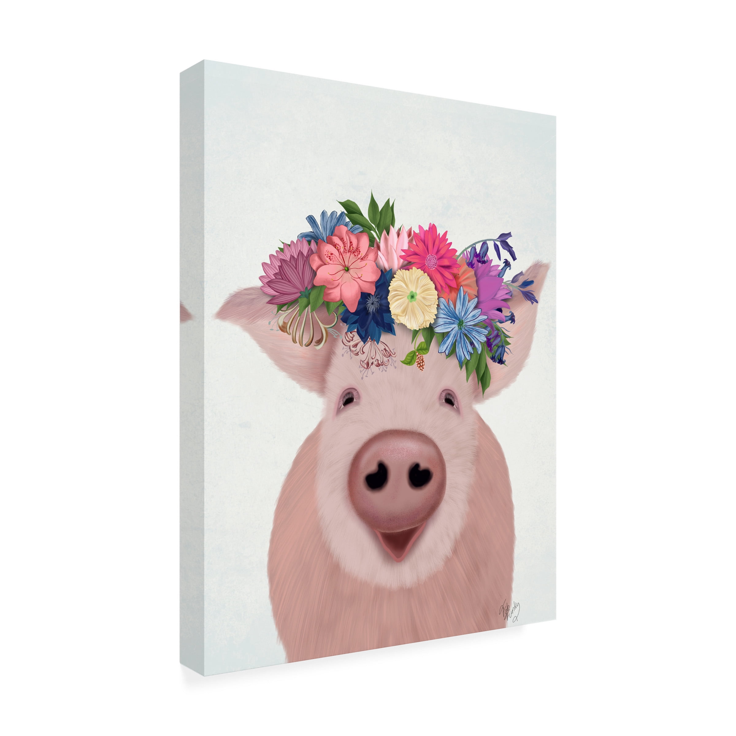Fab Funky 'Pig and Flower Crown' Canvas Art