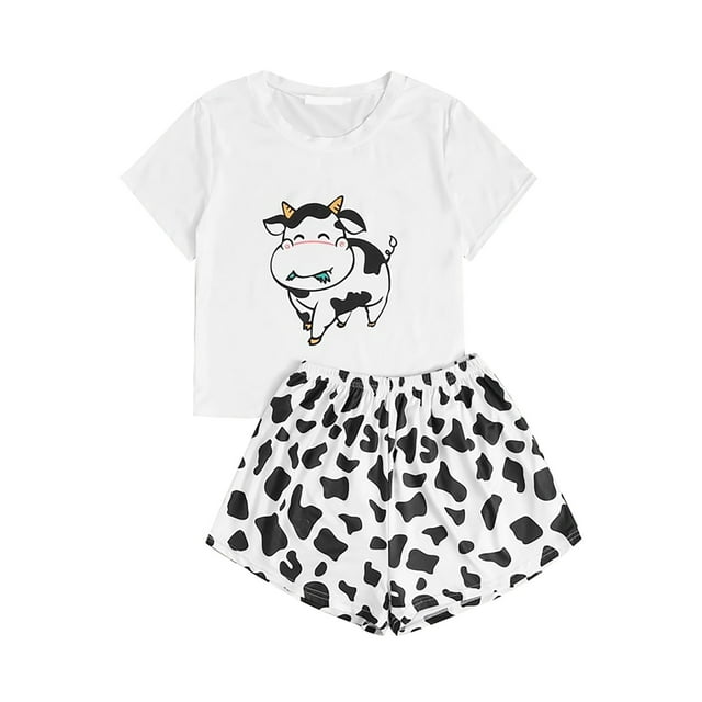 Camisones Gibobby para mujer Traje de camisón Ropa de dormir Cool Printed Cow Negro L