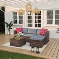 thumbnail image 7 of 5 Pieces Patio Furniture Sets, Outdoor Patio Furniture Set, Wicker Patio Rattan Outdoor Sofa Furnitures with Anti-Slip Cushion and Glass Table, Patio Conversation Sets for Porch, Garden, 7 of 7