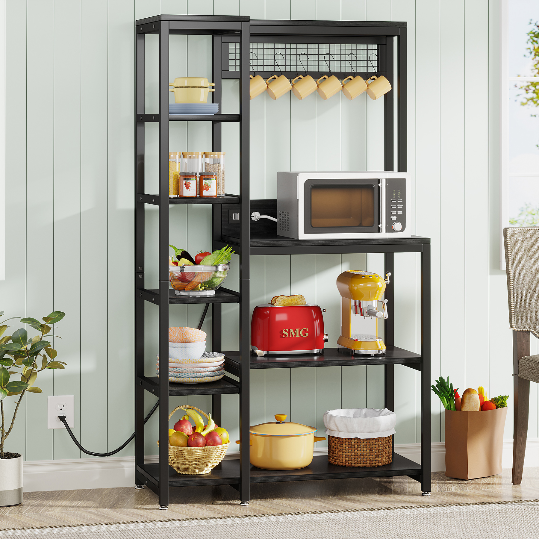 TRIBESIGNS WAY TO ORIGIN Bachel Brown Baker's Rack Power Outlets 8-Tier  Microwave Stand Storage Shelves Kitchen Utility Organizer Home Office  HD-XK00136-WZZ - The Home Depot