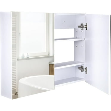 Double Door Wall Mounted Bathroom Mirror, 31.5" x 23.5" Medicine Cabinet with Modern Design, Large Storage, & Quiet Hinges