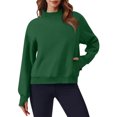 thumbnail image 2 of Women's Sweatshirt Long Sleeve Casual Comfort Loose Lightweight High Neck with Pocket Solid Color Fashion Top for Women Daily Wear,Green,2XL, 2 of 6