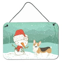 Carolines Treasures CK2061DS812 Tricolor Pembroke Corgi Snowman Christmas Wall or Door Hanging Prints  8x12 multicolor