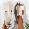 thumbnail image 2 of Xfvqtps Flats Sandals for Women Elastic Strap Put Together Side Cutout Open Toe Non Slip Breathable Beach Summer Leather Sandals Beige, 2 of 9