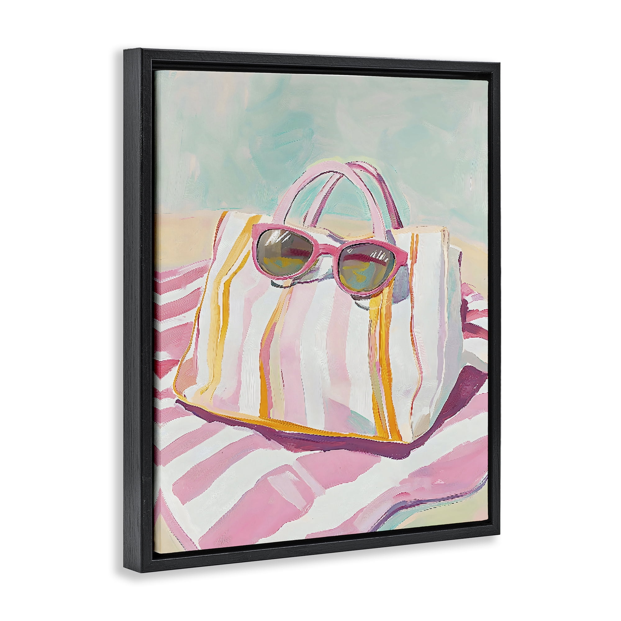 Stupell Industries Beach Bag & Sunglasses Black Framed Floater Canvas Wall Art, design by The Prints Vibe