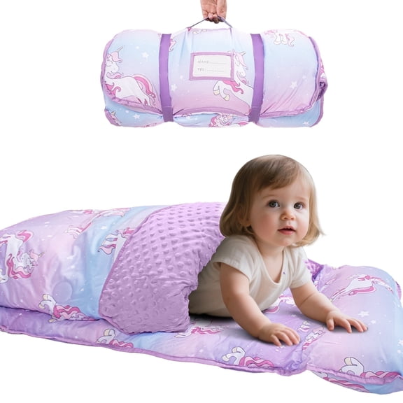 Primlect Toddler Nap Mat, 55" x 22", Lightweight Sleeping Bag with Removable Pillow, for Summer, Purple