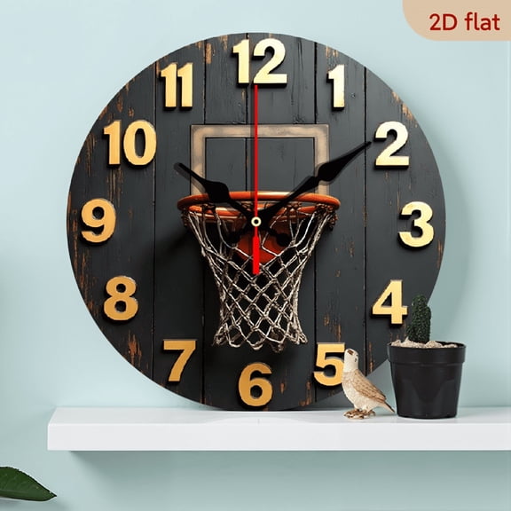 The 10-inch 2D flat "Basketball hoop" silent wooden wall clock is an ideal gift for Halloween, Easter and Christmas