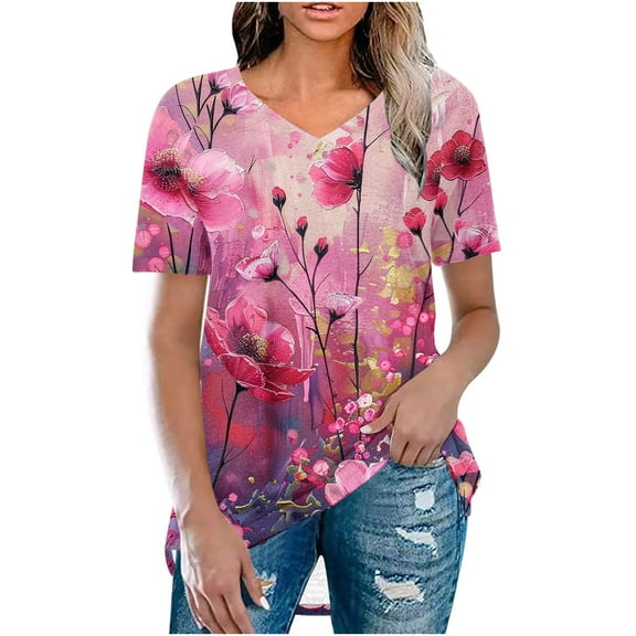 Casual Summer Tops for Women Over 50 Tshirts Shirts Funny Graphic T-Shirt Crew Neck Tops Grey