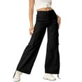 thumbnail image 4 of Frontwalk Women Cargo Pants Pocket Parachute Pant High-waist Y2k Baggy Trousers Ladies Multiply Pockets Sweatpants Button Black M, 4 of 6