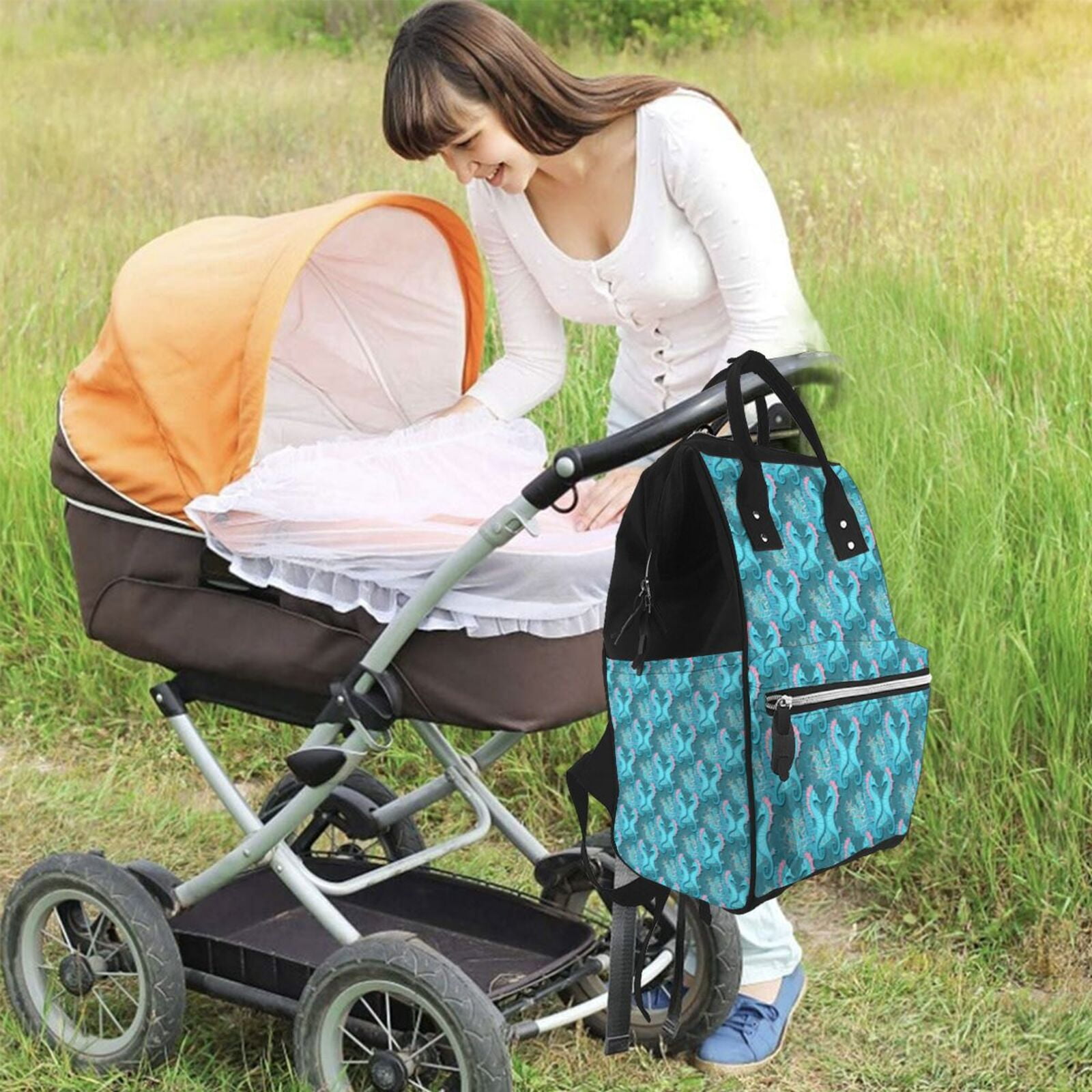 Ratiio Seahorse Mummy Backpack - Waterproof Twill Canvas, Large Capacity Diaper Bag with Multiple Pockets and Adjustable Straps