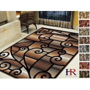 Handcraft Rugs-Modern Contemporary Living Room Rugs-Abstract Carpet with Geometric Swirls Pattern-Brown/Beige/Ivory/Chocolate (8x10 Feet)