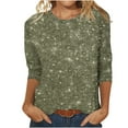 thumbnail image 2 of POTETI Women Tops 3/4 Sleeve Fall Sequin Womens's T-shirts Loose Fit V-Neck Khaki Womens T Shirts Plus Size, 2 of 4