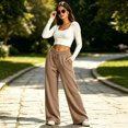 thumbnail image 6 of Women's High Waist Drawstring Wide Leg Sweatpants with Pockets Summer Loose Casual Lounge Trousers, 6 of 7