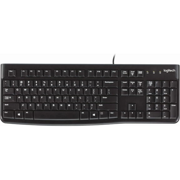 K120 Wired Keyboard for Windows, USB Plug-and-Play, Full-Size, Spill-Resistant, Curved Space Bar, Compatible with PC, Laptop - Black