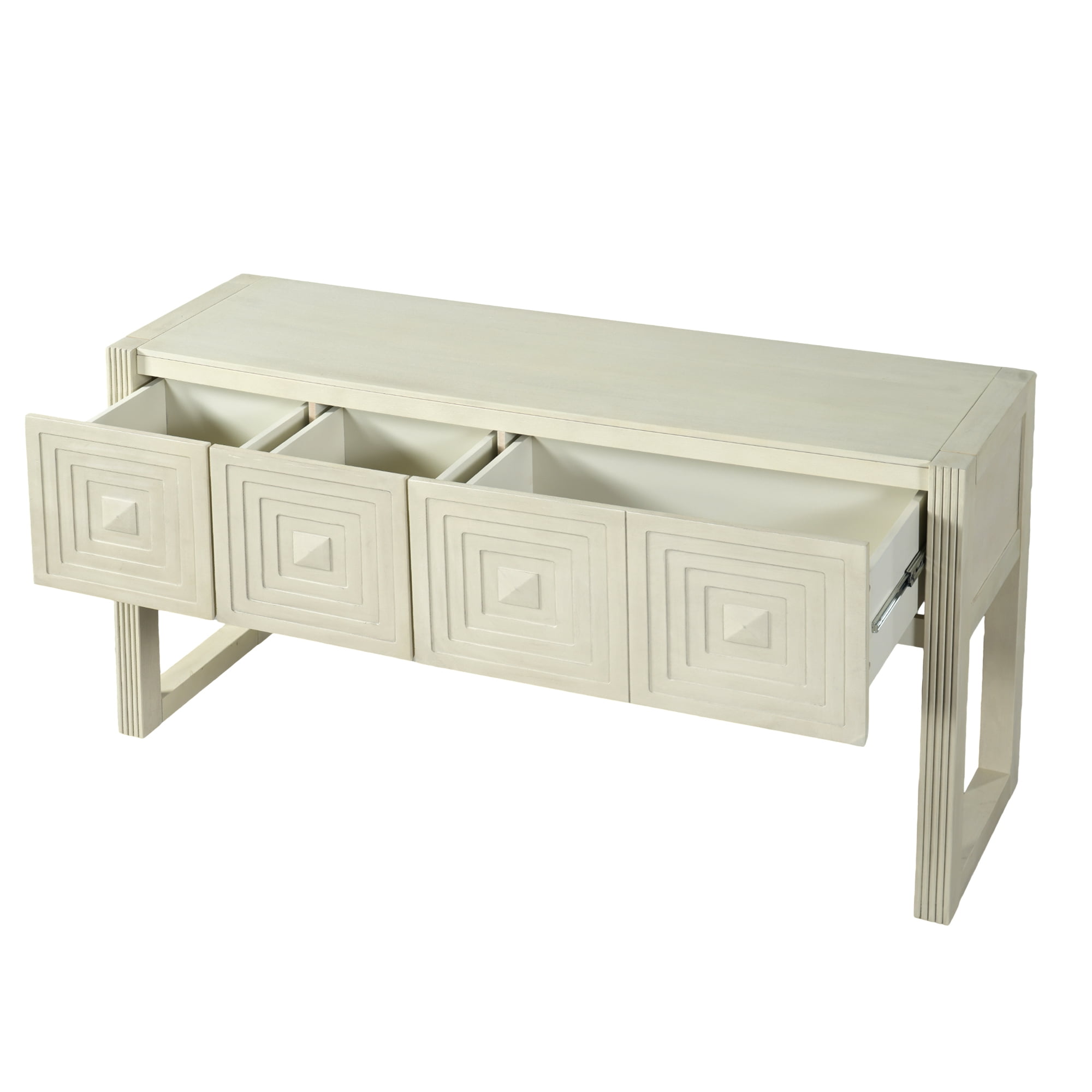 Euroco 54.9" Console Table with 3 Soft-Close Drawers, Fluted Entryway Table with Solid Wood Frame, Narrow Long Sofa Table for Living Room, Hallway, Entryway,Natural