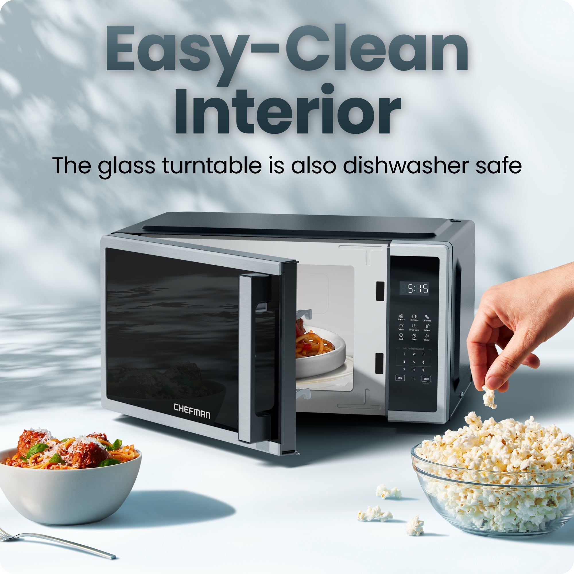 Chefman Countertop Microwave Oven 0.7 Cu. Ft., 700W, 3 Presets, & 10 Power Levels – Stainless Steel